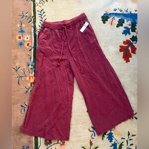 Anthro Saturday Sunday Eudora Burgundy Cropped Wide-Leg Pants